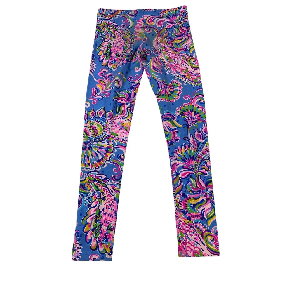 Lilly Pulitzer Girls XL 12-14‎ Blue Pink Paisley Floral Print Leggings Pants